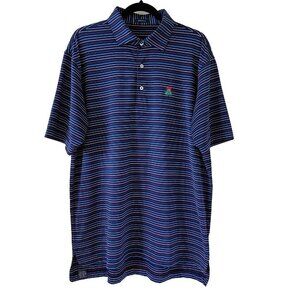 Turtleson golf polo navy striped short sleeve left chest embroidery button men L